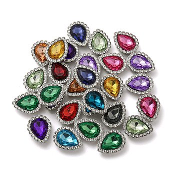 Acrylic Rhinetsone Cabochons, with ABS Plastic, Teardrop, Mixed Color, 19x15x6mm