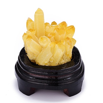 Natural Citrine Cluster Home Display Decorations, with Natural Wood Base, 10.5~12x11~13.5cm