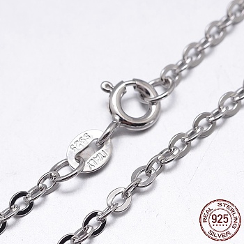 Rhodium Plated Sterling Silver Cable Chains Necklaces, with Spring Ring Clasps, Platinum, 18 inch, 1.3mm