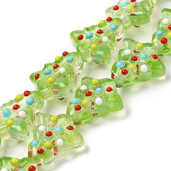 Handmade Bumpy Glass Beads Strands, Dyed & Heated, Dyed & Heated, with Enamel, Christmas Trees, Yellow Green, 16~16.5x14.5~15x7~7.5mm, Hole: 1.2mm, about 22pcs/strand, 13.98~14.17 inch(35.5~36cm)