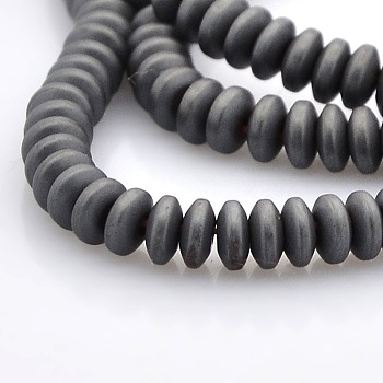 Matte Style Electroplate Non-magnetic Synthetic Hematite Rondelle Beads Strands, Platinum Plated, 4x2mm, Hole: 1mm, about 200pcs/strand, 16.5 inch