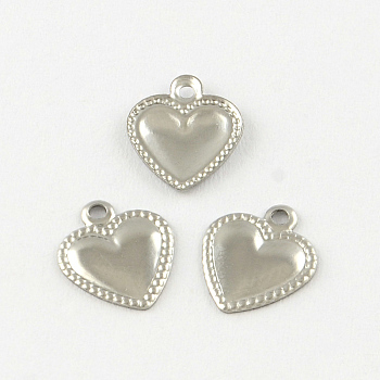Heart 201 Stainless Steel Charm Pendants, Smooth Surface, Stainless Steel Color, 9.5x8x1mm, Hole: 1mm