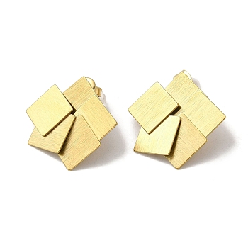 304 Stainless Steel Square Stud Earrings for Women, Real 18K Gold Plated, 25.5x26mm