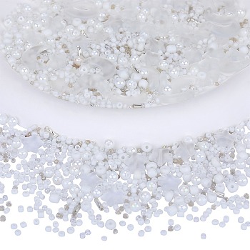 2 bag Glass & Seed Beads, Frosted & Imitation Pearl & Transparent, Moon & Star & Round, White, 2~16x2~11.5mm, Hole: 0.8~1.2mm