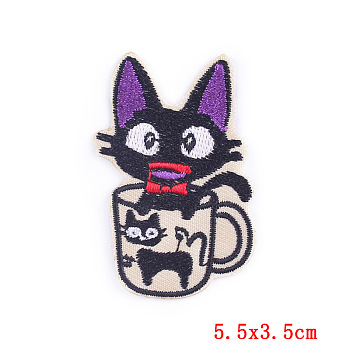 Cat Theme Computerized Embroidery Cloth Iron on/Sew on Patches, Costume Accessories, Beige, 55x35mm