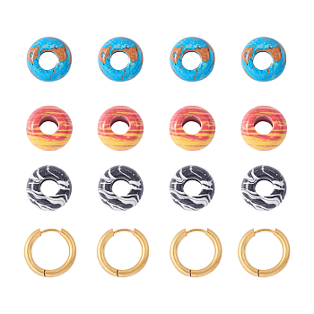 DIY Gemstone Beaded Hoop Earring Making Kits, Including Synthetic Malachite Beads, 304 Stainless Steel Huggie Hoop Earrings, Mixed Color, 36pcs/box