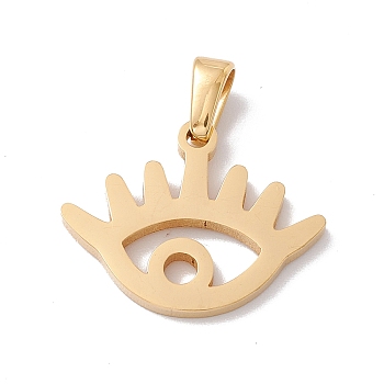 Vacuum Plating 304 Stainless Steel Pendants, Laser Cut, Eye Charms, Golden, 15.5x19.5x1.5mm, Hole: 3x5mm