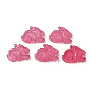 Two Tone Transparent Spray Painted Glass Beads, Rabbit, Deep Pink, 14.5x19x3.5mm, Hole: 1mm