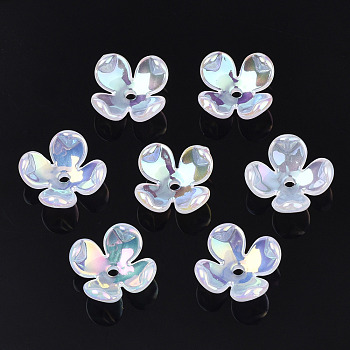4-Petal Electroplate Acrylic Bead Caps, Flower, WhiteSmoke, 12x12x4.5mm, Hole: 1.2mm