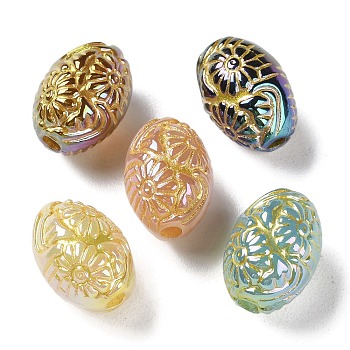 Golden Metal Enlaced Opaque Acrylic Beads, Oval, Mixed Color, 13.5x10mm, Hole: 2mm