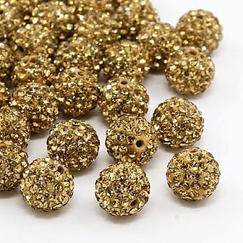 Pave Disco Ball Beads, Polymer Clay Rhinestone Beads, Grade A, Lt.Col.Topaz, PP9(1.5.~1.6mm), 6mm, Hole: 1mm