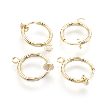 Brass Clip-on Hoop Earrings, For Non-pierced Ears, with Spring Findings, Nickel Free, Real 18K Gold Plated, 16.5~17x12.5x4mm, Hole: 1~1.5mm