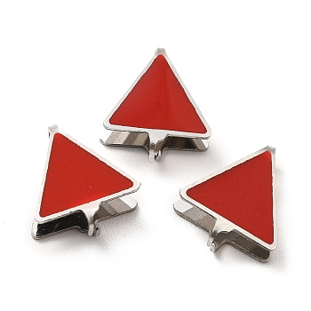 304 Stainless Steel Snap on Bails, with Enamel, Triangle, Stainless Steel Color, Red, 11x10x3mm, Pin: 0.9mm