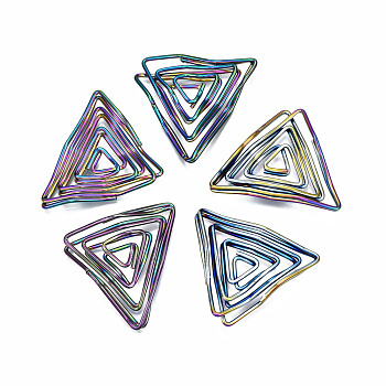 Eco-Friendly Iron Filigree Joiners Links, Cadmium Free & Lead Free, Twist Triangle, Rainbow Color, 33~34x35~36x6~10mm