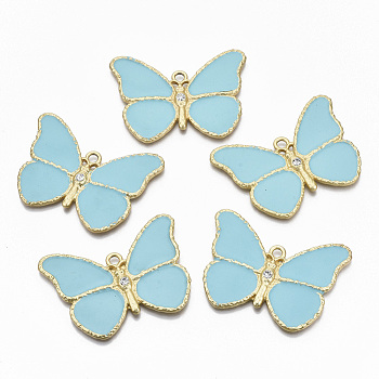 Alloy Enamel Big Pendants, with Crystal Rhinestone, Cadmium Free & Nickel Free & Lead Free, Butterfly, Real 14K Gold Plated, 50x67x5mm, Hole: 4mm