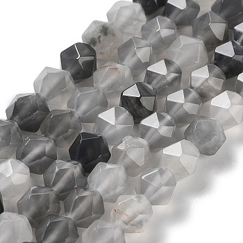 Natural Cloudy Quartz Beads Strands, Faceted, Star Cut Round Beads, 7.5~8.5x7~8x7~8mm, Hole: 1.4mm, about 48~49pcs/strand, 14.76~15.08 inch(37.5~38.3cm)