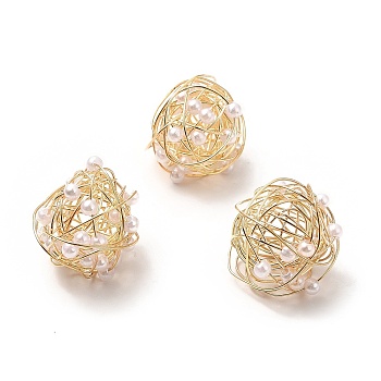 Wire Wrapped Acrylic Beads, with Brass Findings, Cadmium Free & Lead Free, Real 14K Gold Plated, 20mm