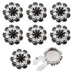 8Pcs Brass Rhinestone Cufflinks, Flat Round, Platinum, Jet, 21x14mm, Hole: 5.5mm(BUTT-GL0001-07B)