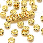 Brass Grade A Rhinestone Spacer Beads, Wavy Edge, Rondelle, Nickel Free, Golden, Crystal AB, 12x4mm, Hole: 2.5mm(RSB160NF-02G)