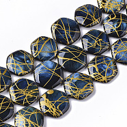 Drawbench Freshwater Shell Beads Strands, Dyed, Hexagon, Dark Blue, 18~20x17.5~18.5x3.5~5.5mm, Hole: 1mm, about 21pcs/Strand, 15.16 inch~15.98 inch(SHEL-T014-013A)