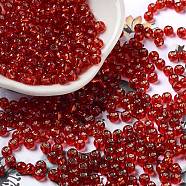 Glass Seed Beads, Silver Lined, Round Hole, Round, FireBrick, 4x3mm, Hole: 1.2mm, 6429pcs/pound(SEED-H002-C-A051)