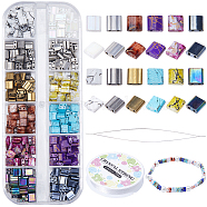 DIY Tile Bracelet Making Kit, Including 2-Hole Rectangle Glass Seed Beads, Big Eye Beading Needles, Elastic Thread, Mixed Color, Beads: 5x4.5~x2~2.5mm, Hole: 0.5~0.8mm, 480Pcs/set(DIY-CN0002-65)