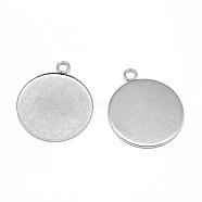 304 Stainless Steel Pendant Cabochon Settings, Serrated Edge Bezel Cups, Flat Round, Stainless Steel Color, Tray: 25mm, 30.5x25.5x1mm, Hole: 3mm(STAS-T008-124)