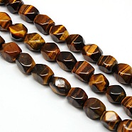 Natural Tiger Eye Faceted Rhombus Beads Strands, Tiger Eye, 10~13x9x9mm, Hole: 1mm, about 34pcs/strand, 15.74 inch(G-L235B-03)