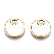 316 Surgical Stainless Steel Charms, with Shell, Flat Round, Real 14K Gold Plated, 12x1.5mm, Hole: 2.5mm(STAS-S116-320G)