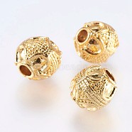 Alloy Beads, Real 18K Gold Plated, Round, Golden, 10mm, Hole: 3mm(X-PALLOY-F204-01G)