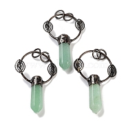 Natural Green Aventurine Faceted Pointed Bullet Big Pendants, Brass Ring Charms with Eye & Jump Rings, Red Copper, 55~58x37x9~10mm, Hole: 6.6mm(G-A221-02C)