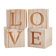AHANDMAKER Valentine's Day Natural Wood Candle Holder, with Candle Wick, Cube, Word Love, Bisque, Candle Holder: 60x60x60mm, Hole: 40mm, 4pcs/bag(AJEW-GA0002-72)