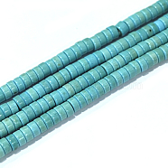 Synthetic Turquoise Beads Strands, Heishi Beads, Dyed, Flat Round/Disc, Turquoise, 4x2mm, Hole: 1mm, about 170pcs/strand, 16 inch(TURQ-G110-4x2mm-09)