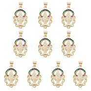 10Pcs Rack Plating Brass Micro Pave Cubic Zirconia Pendants, Real 18K Gold Plated, Long-Lasting Plated, Flower with Virgin Mary, Colorful, 23x14.5x3mm, Hole: 3.5x3mm(KK-SZ0001-88)