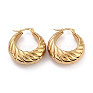 Ion Plating(IP) 304 Stainless Steel Hoop Earrings, Hypoallergenic Earrings, Textured, Double Horn/Crescent Moon, Real 24K Gold Plated, 31.5x28x11mm, Pin: 1mm(X-EJEW-O096-35G)