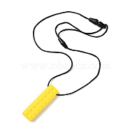 Building Blocks Food Grade Silicone Pendant Molar Stick Nursing Necklaces, Chewing Beads For Teethers, Yellow, 425~791x1.5mm, Pendants: 71.5x19.5x12.5mm(SIL-Z004-01B)