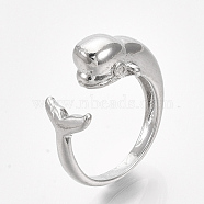 Alloy Cuff Finger Rings, Whale, Platinum, Size 7, 17mm(RJEW-T008-17)