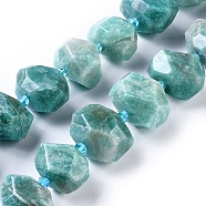 Natural Amazonite Beads Strands, Faceted, Nuggets, 13~16x17~19x12~15mm, Hole: 0.6mm, about 22pcs/strand, 15.6 inch(39.8cm)(G-F653-16)