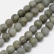 Natural Labradorite Frosted Bead Strands, Round, 4mm, Hole: 1mm, about 47pcs/strand, 7.7 inch(G-O155-04B-4mm)