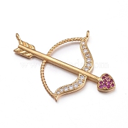 Brass Micro Pave Cubic Zirconia Pendants, Bow and Arrow, Golden, 26.5x37x3mm, Hole: 1.4mm(ZIRC-L085-86G)