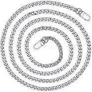 Bag Strap Chains, Iron Curb Link Chains, with Swivel Lobster Claw Clasps, Platinum, 47.2 inch(120cm), 0.7cm(IFIN-PH0024-01P)