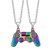 Magnetic Game Controller Pendant Matching Necklaces Set, Rainbow Color 316L Surgical Stainless Steel Necklaces for Couples Best Friends, 23.62 inch(60cm), 2pcs/set(JN1013A)