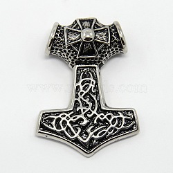 Retro Men's 304 Stainless Steel Big Thor's Hammer Pendants, Antique Silver, 50x37x14mm, Hole: 7mm(STAS-O044-87)