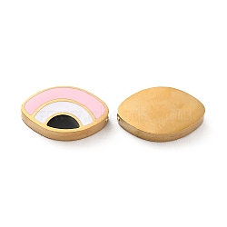 Ion Plating(IP) 304 Stainless Steel Beads, with Enamel, Real 18K Gold Plated, Eye, Pink, 8x13.5x3mm, Hole: 1.8mm(STAS-C074-09G-05)