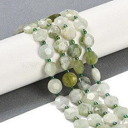 Natural New Jade Beads Strands, Faceted Pentagonal Cut, Flat Round, with Seed Beads, 10~10.5x5~6mm, Hole: 1mm, about 32~33pcs/strand, 15.75''(40cm)(G-C116-A59-01)