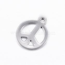 201 Stainless Steel Charms, Peace Sign, Stainless Steel Color, 15x12.5x0.8mm, Hole: 1mm(STAS-D445-076)