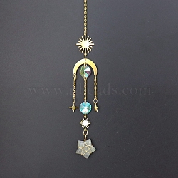 Natural Labradorite Star Sun Catcher Hanging Ornaments with Brass Sun, for Home, Garden Decoration, Golden, 400mm(HJEW-PW0002-13I)