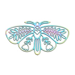 201 Stainless Steel Pendants, Etched Metal Embellishments, Butterfly Charm, Rainbow Color, 23.5x42.5x0.3mm, Hole: 1.6mm(STAS-B051-02RC-07)