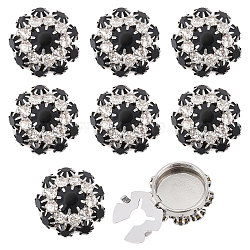 8Pcs Brass Rhinestone Cufflinks, Flat Round, Platinum, Jet, 21x14mm, Hole: 5.5mm(BUTT-GL0001-07B)