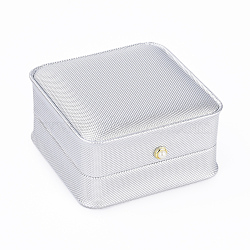 PU Leather Bangle/Bracelet Gift Boxes, with Iron & Plastic Imitation Pearl Button and Velvet Inside, for Wedding, Jewelry Storage Case, Gainsboro, 9.5x9.5x5cm(LBOX-L005-J01)